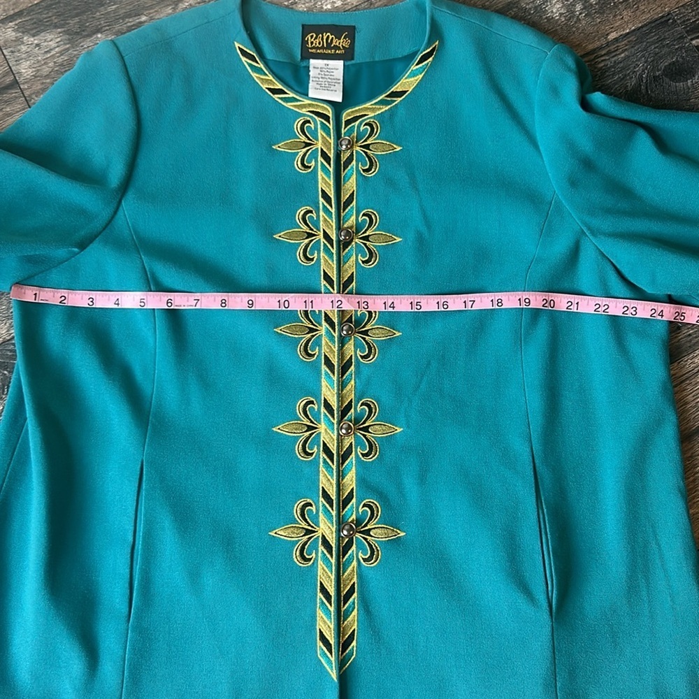 Bob Mackie Wearable Art Teal Embroidered Women's Jacket Fleur De Lis Size 1X - Picture 6 of 9